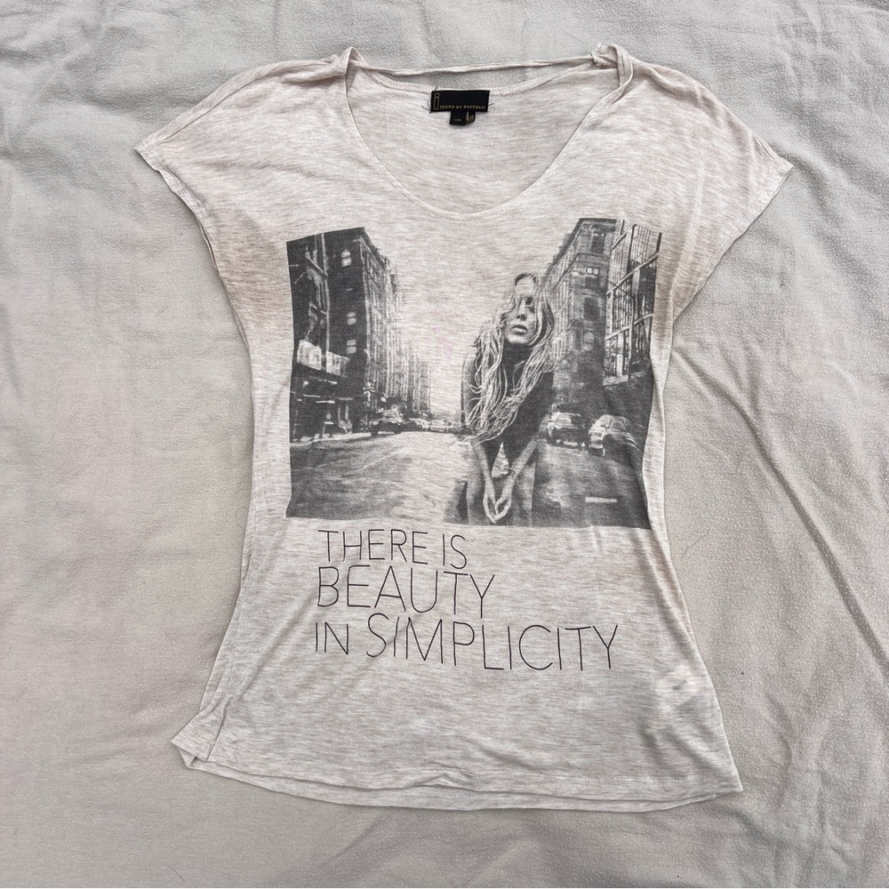 Buffalo David Bitton Cream Tee with Black Urban Graphic